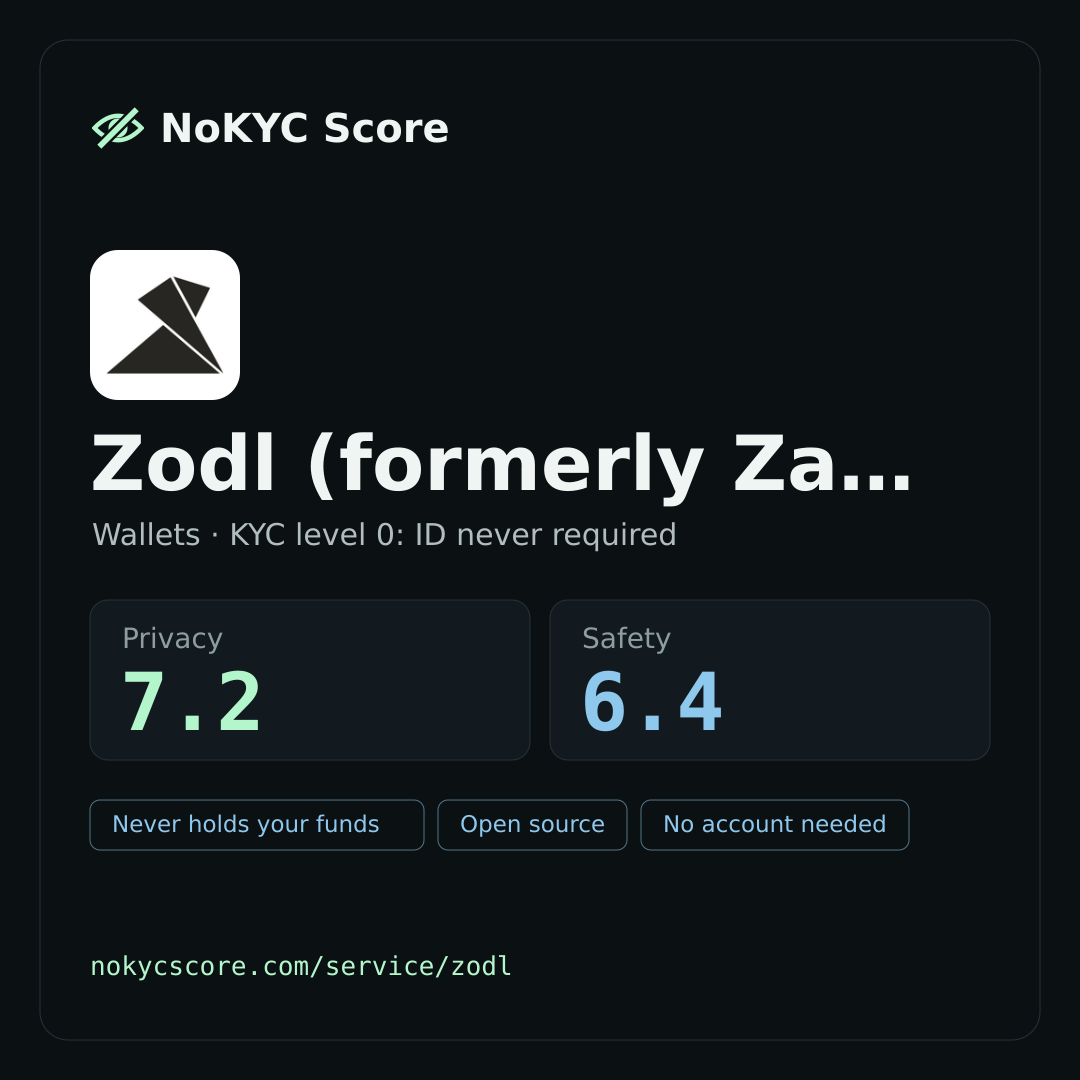Zodl (formerly Zashi) on NoKYC Score